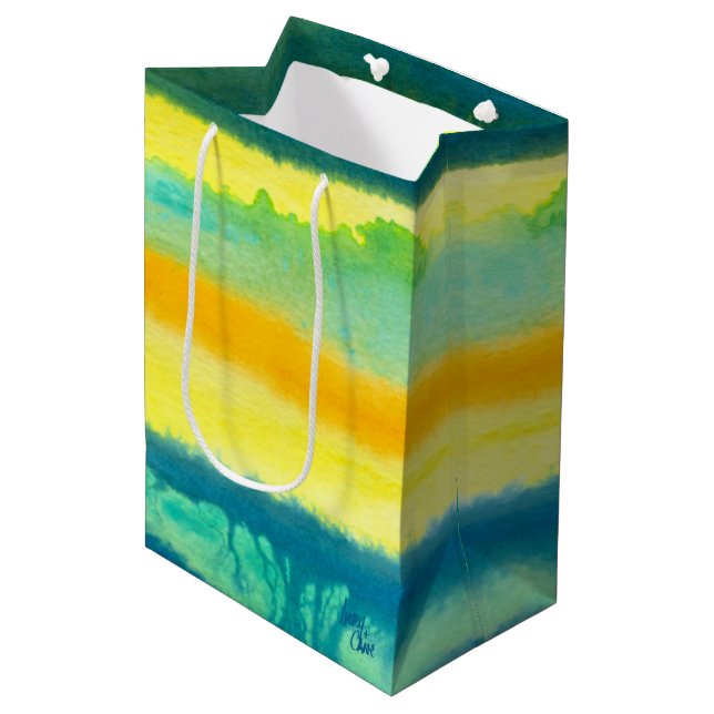 SPWW Tangoed Tiers Teal Green & Orange Medium Gift Bag (Front Angled)