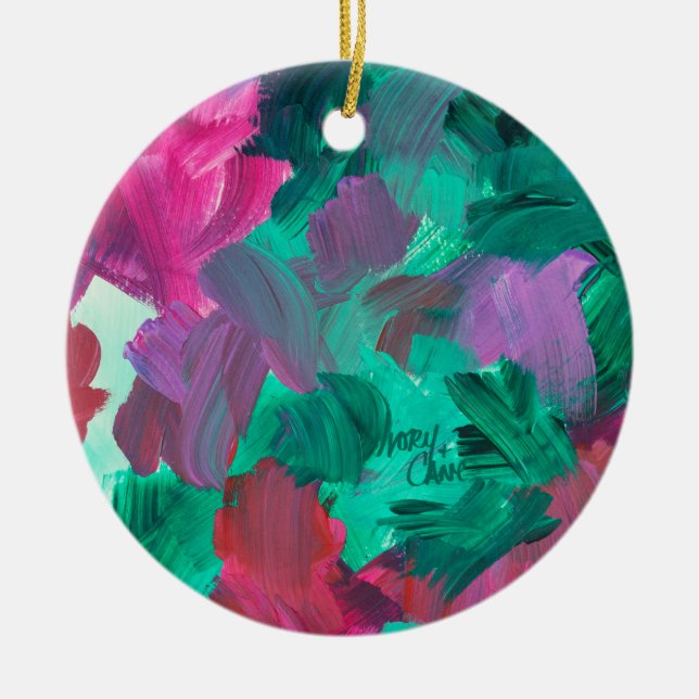 SPWW Touch of Jewel Tones Green and Pink Ceramic Tree Decoration (Front)