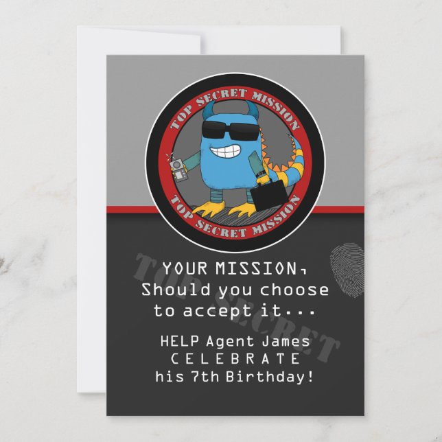 SPY Birthday Party Invitation (Front)