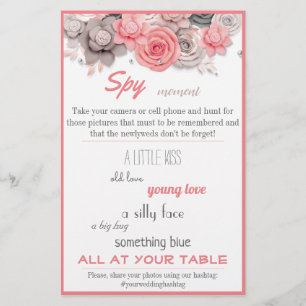Spy Bridal Wedding Game Pink Watercolor Leaves Flyer