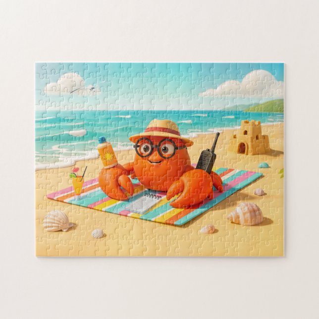 Spy Crab Relaxing On Beach With Mission Gear Jigsaw Puzzle (Horizontal)