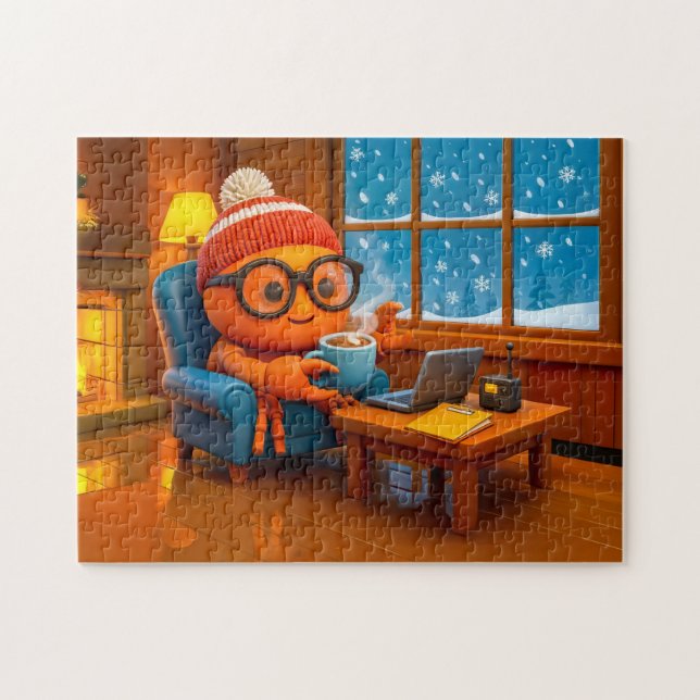 Spy Crab Working Warm Indoors With Coffee Jigsaw Puzzle (Horizontal)
