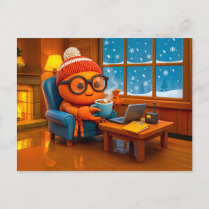 Spy Crab Working Warm Indoors With Coffee Postcard