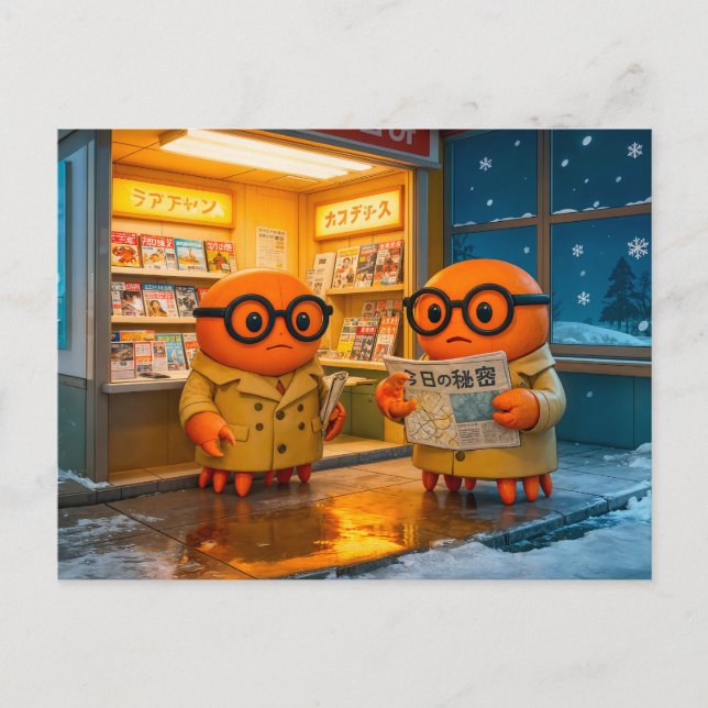 Spy Crabs Investigating Colourful Japanese Newssta Postcard (Front)