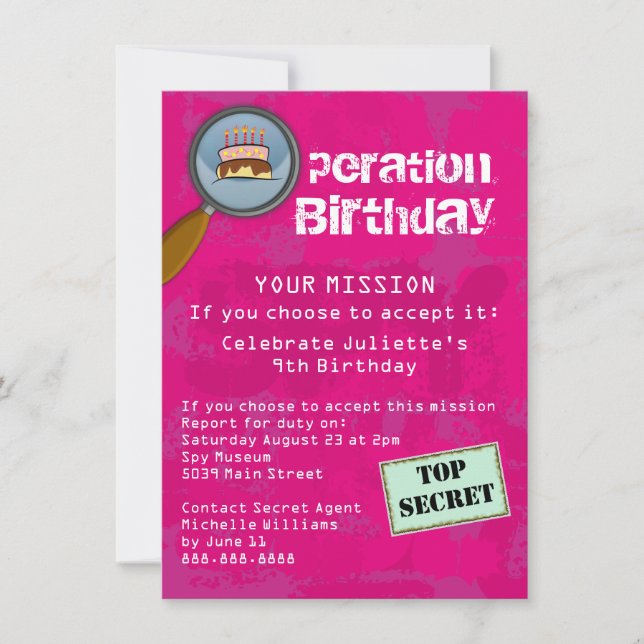 Spy / Secret / Special Agent Birthday Party Invitation (Front)