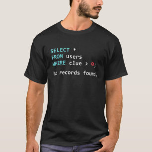 SQL Query Funny SQL Database Admin Programmer  T-Shirt