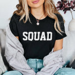 Squad Collegiate Style T-Shirt<br><div class="desc">Show off your squad status in this cute tee! Design features "SQUAD" in bold collegiate style typeface. Use the optional personalisation field to add a name,  monogram or message for a perfect bachelorette squad or bridesmaid tee!</div>