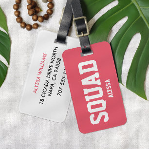 Squad Coral Pink & White Personalised Bridesmaid Luggage Tag