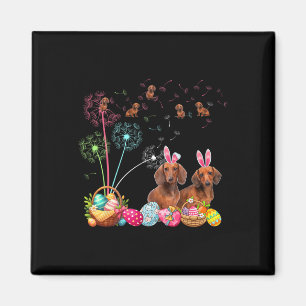 Squad Easter Couple Bunny Dachshunds Dandelions Hu Magnet