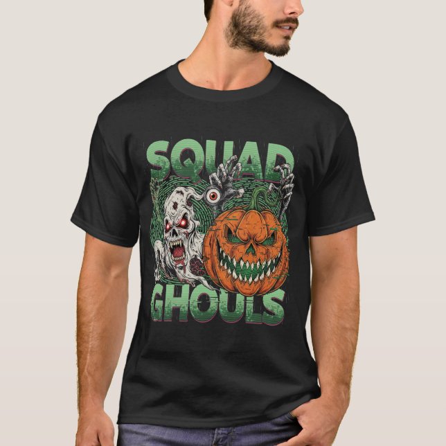 Squad Ghouls Glitch Halloween Horror T-Shirt (Front)