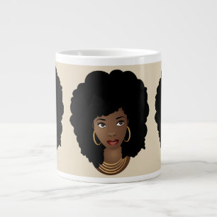 Squad Goals   Black Afro   Beige Large Coffee Mug