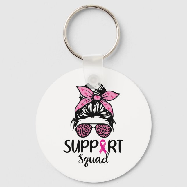 Squad Messy Bun Leopard Pink Breast Cancer Awarene Key Ring (Front)