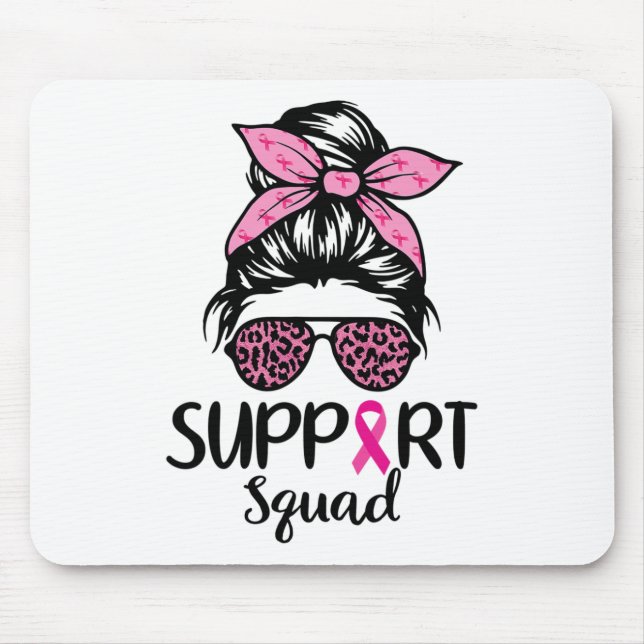 Squad Messy Bun Leopard Pink Breast Cancer Awarene Mouse Pad (Front)