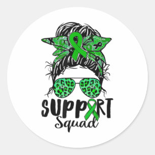 Squad Messy Bun Warrior Green Mental Health Proble Classic Round Sticker