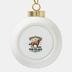 Squad of Canines Vintage Dog Pun Graphic with Gold Ceramic Ball Christmas Ornament