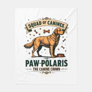 Squad of Canines Vintage Dog Pun Graphic with Gold Fleece Blanket