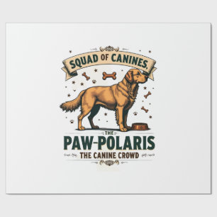 Squad of Canines Vintage Dog Pun Graphic with Gold Wrapping Paper