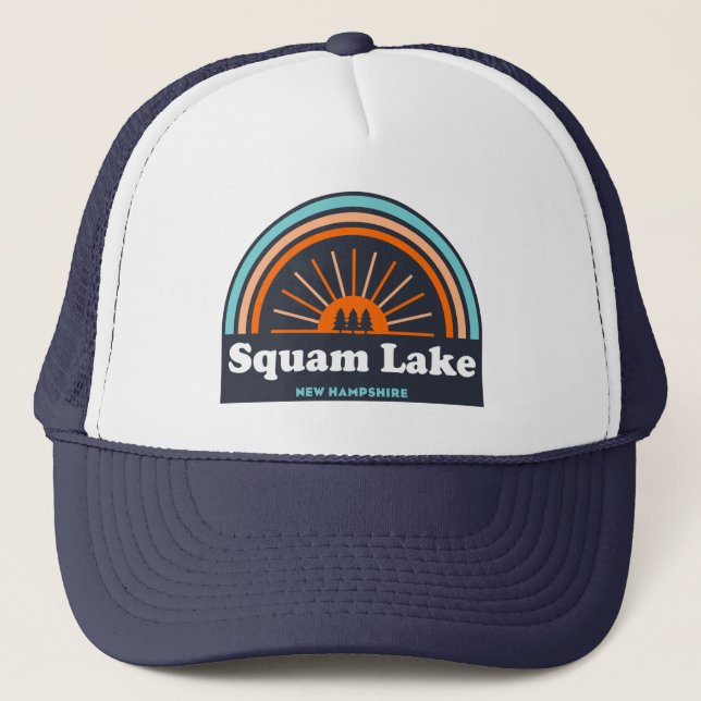 Squam Lake New Hampshire Rainbow Trucker Hat (Front)