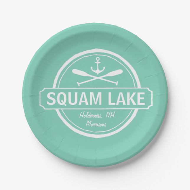 Squam Lake NH personalised town, name and anchor Paper Plate (Front)