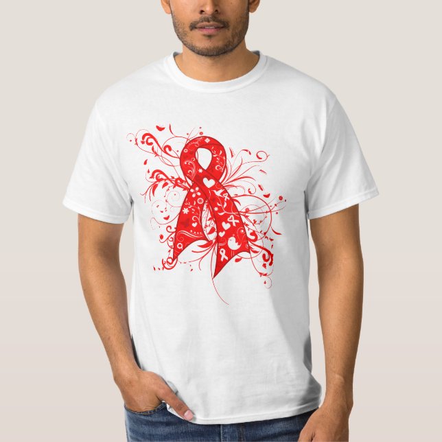 Squamous Cell Carcinoma Floral Swirls Ribbon T-Shirt (Front)