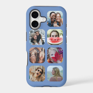 Square 7 Photo Collage Blue Template iPhone Case