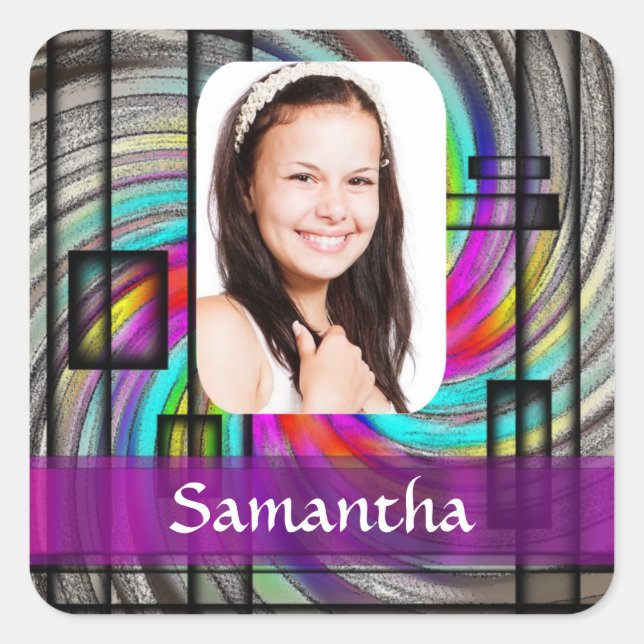 Square abstract photo template sticker (Front)