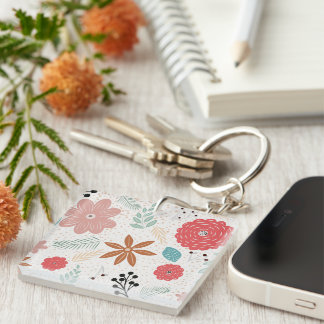 Square Acrylic Floral Keychain