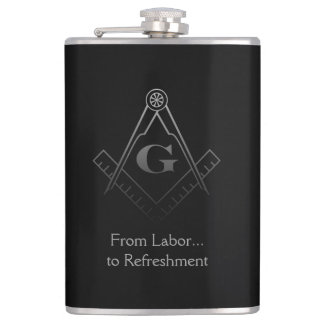 Square and Compass with inset G Hip Flask