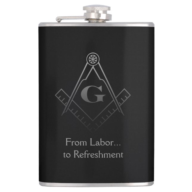 Square and Compass with inset G Hip Flask (Front)