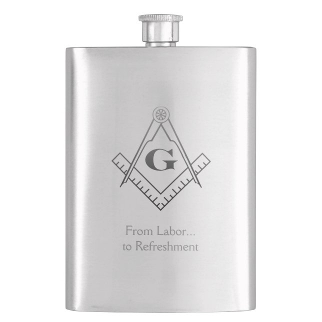 Square and Compass with inset G Hip Flask (Front)