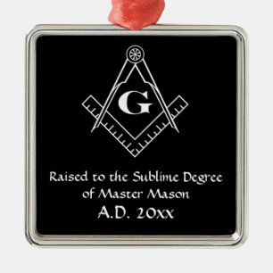 Square and Compass with inset G (White) Metal Tree Decoration