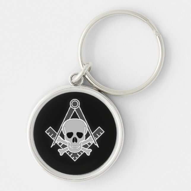 Square and Compass With Skull Key Ring (Front)