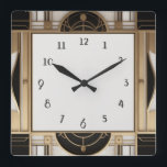 Square Art Deco Clock in Black White and Gold<br><div class="desc">"art deco clock",  "art nouveau clock",  "black white cream gold",  "1920s geometric symmetrical lines",  "stylish sophisticated 1920 style",  "smart faux golden luxury",  "retro vintage luxurious antique",   "elegant line semicircle arches",  "glamourous glam square clock",  "classy classic arch glamour"</div>