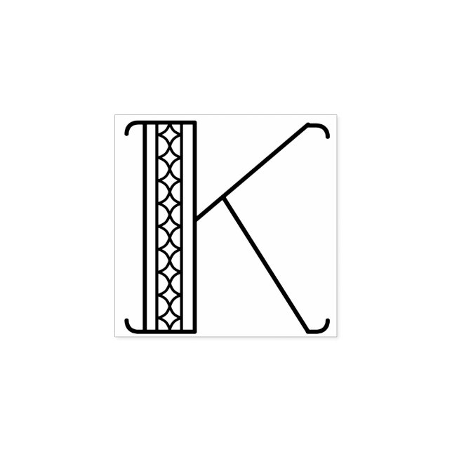 Square Art Deco Letter K Monogram Rubber Stamp (Imprint)