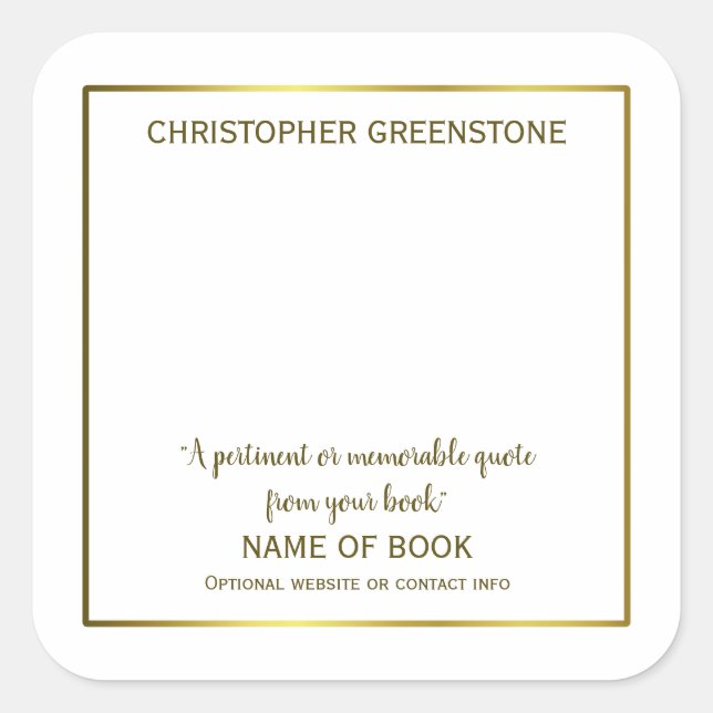 Square Author Signature Gold Bookplate Sticker (Front)