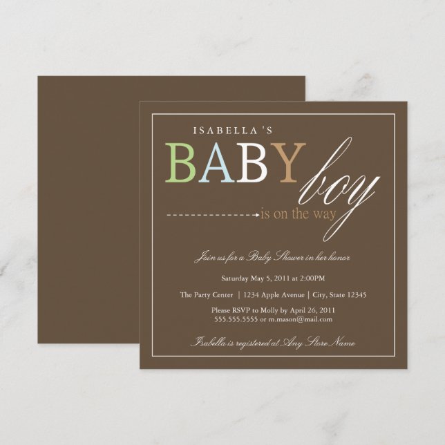 Square Baby Boy | Baby Shower Invite (Front/Back)