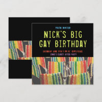 Square Big Gay Birthday Rainbow Cake Invite
