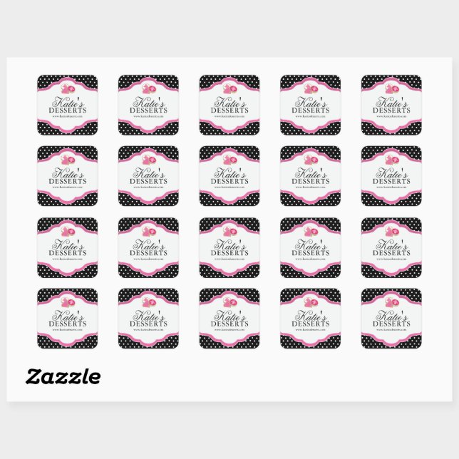 Square Black and Pink Bakery Packaging Stickers (Sheet)