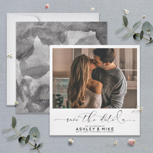 Square Black Calligraphy Script Photo Wedding Save The Date