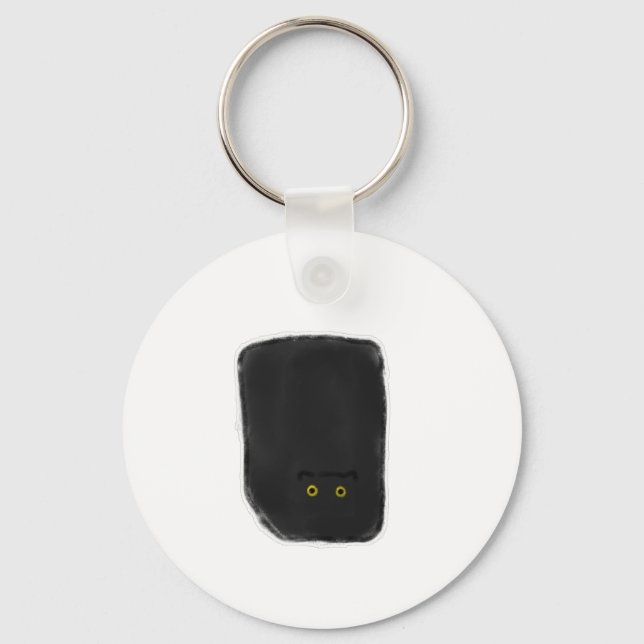 Square Black Cat Yellow Eyes Pencil Art Key Ring (Front)