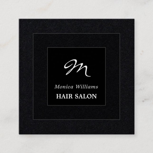 Square black double frame monogram square business card (Front)