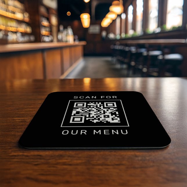 Square Black Scan For Our Menu QR Code Paper Coaster (Creator Uploaded)