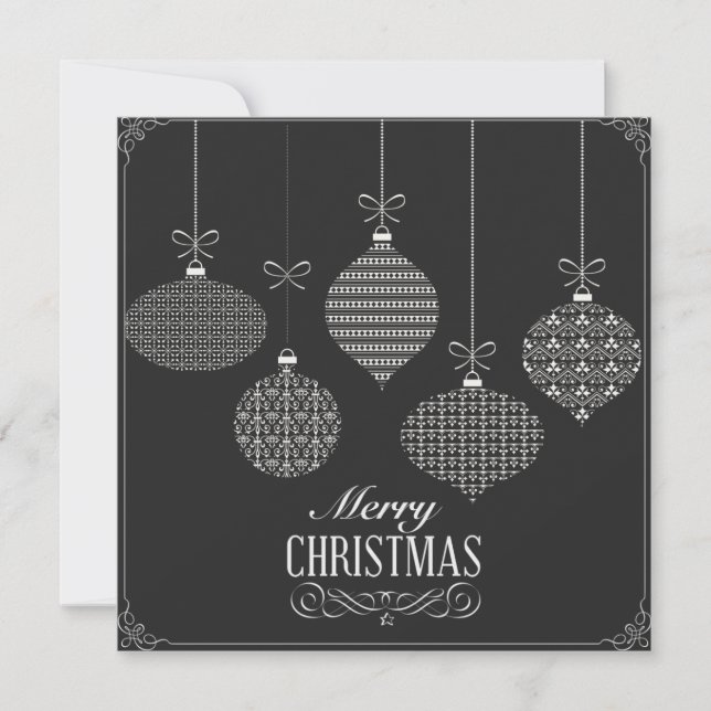 Square Black & White Christmas Balls Holiday Card (Front)