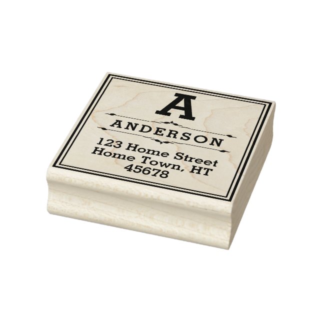 Square Block Monogram Return Address Rubber Stamp (Stamp)