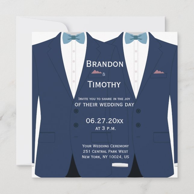 Square Blue Gay Wedding Invites (Front)