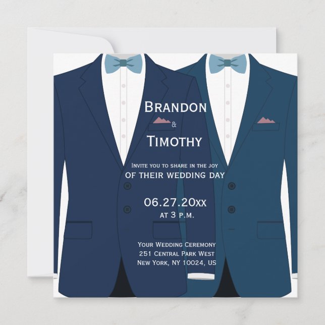 Square Blue Gay Wedding Invites (Front)