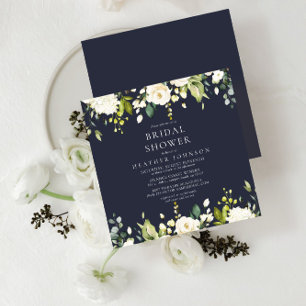 Square Blue & White Floral Drop Bridal Shower Invitation
