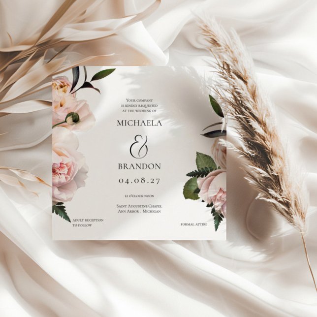 Square Blush Floral Bridal Shower Invitation (Creator Uploaded)