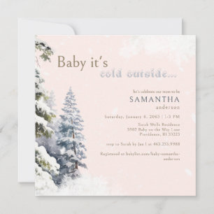 Square Blush Winter Baby It's Cold Outside Shower Invitation