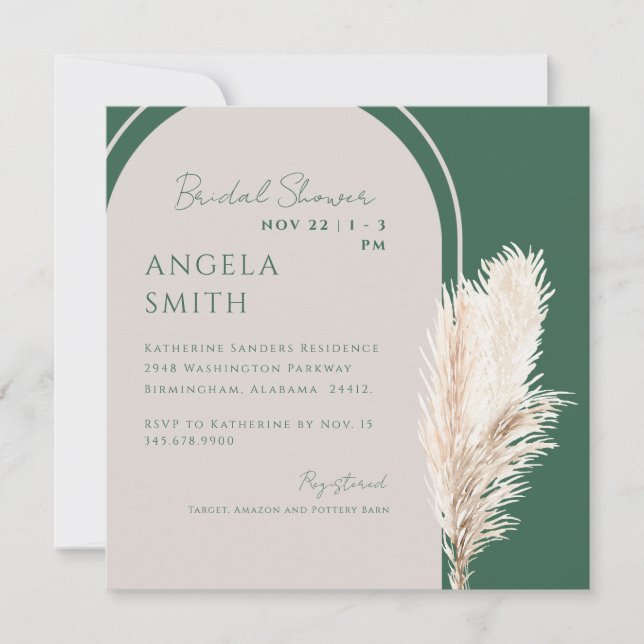 Square Boho Viridian Contemporary Bridal Shower Invitation (Front)